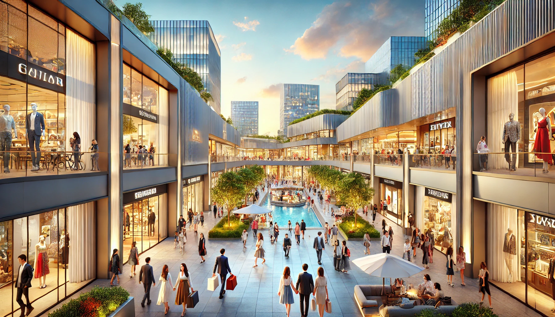 DALL·E 2025-02-25 17.58.40 - A vibrant shopping complex named 'Enthia' with people enjoying their shopping experience. The scene features a modern, high-end commercial plaza with